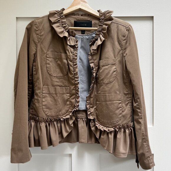 J. Crew Ruffle Chino Jacket in Tan - Picture 2 of 11